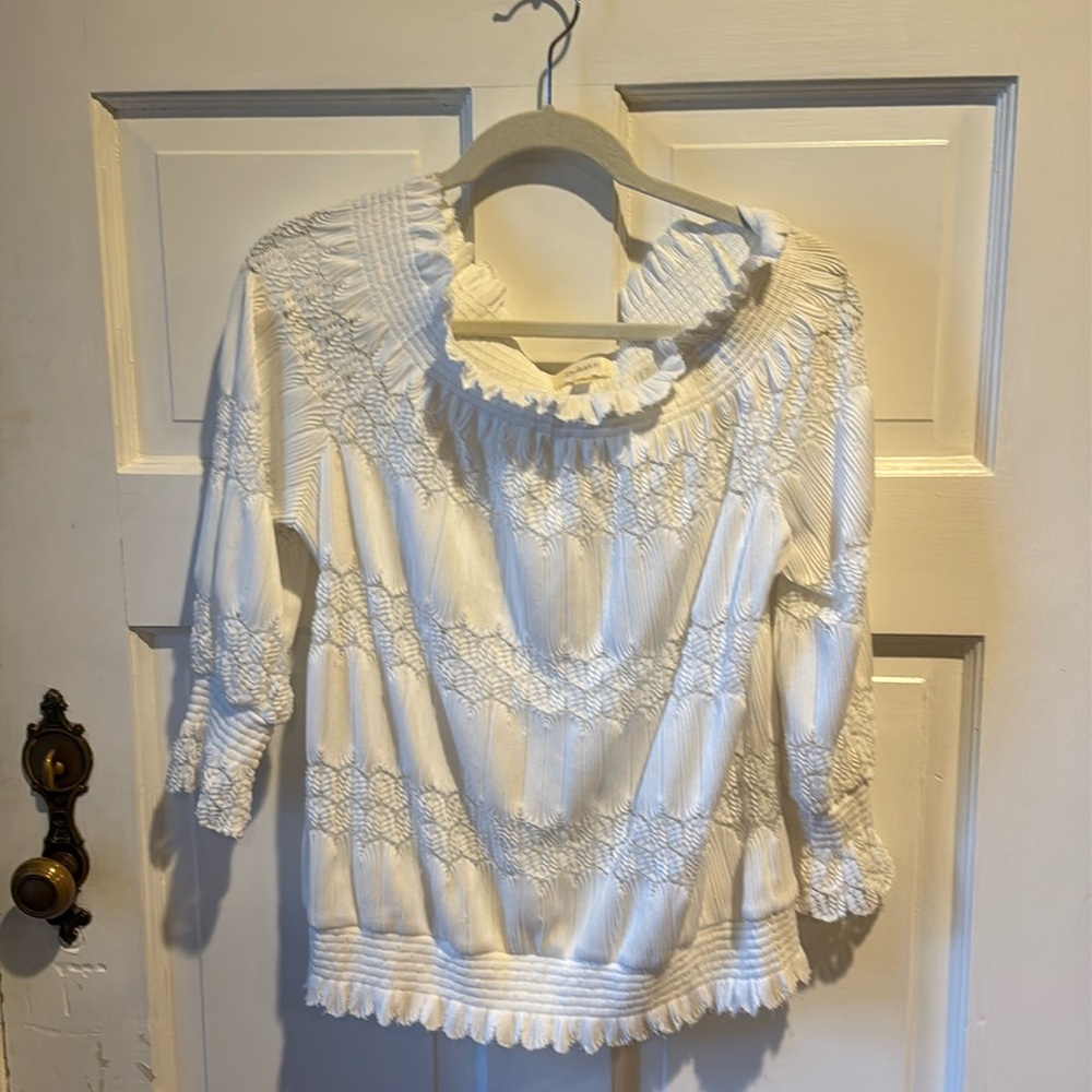 Anthropologie White 3/4 length sleeve blouse. So cute.